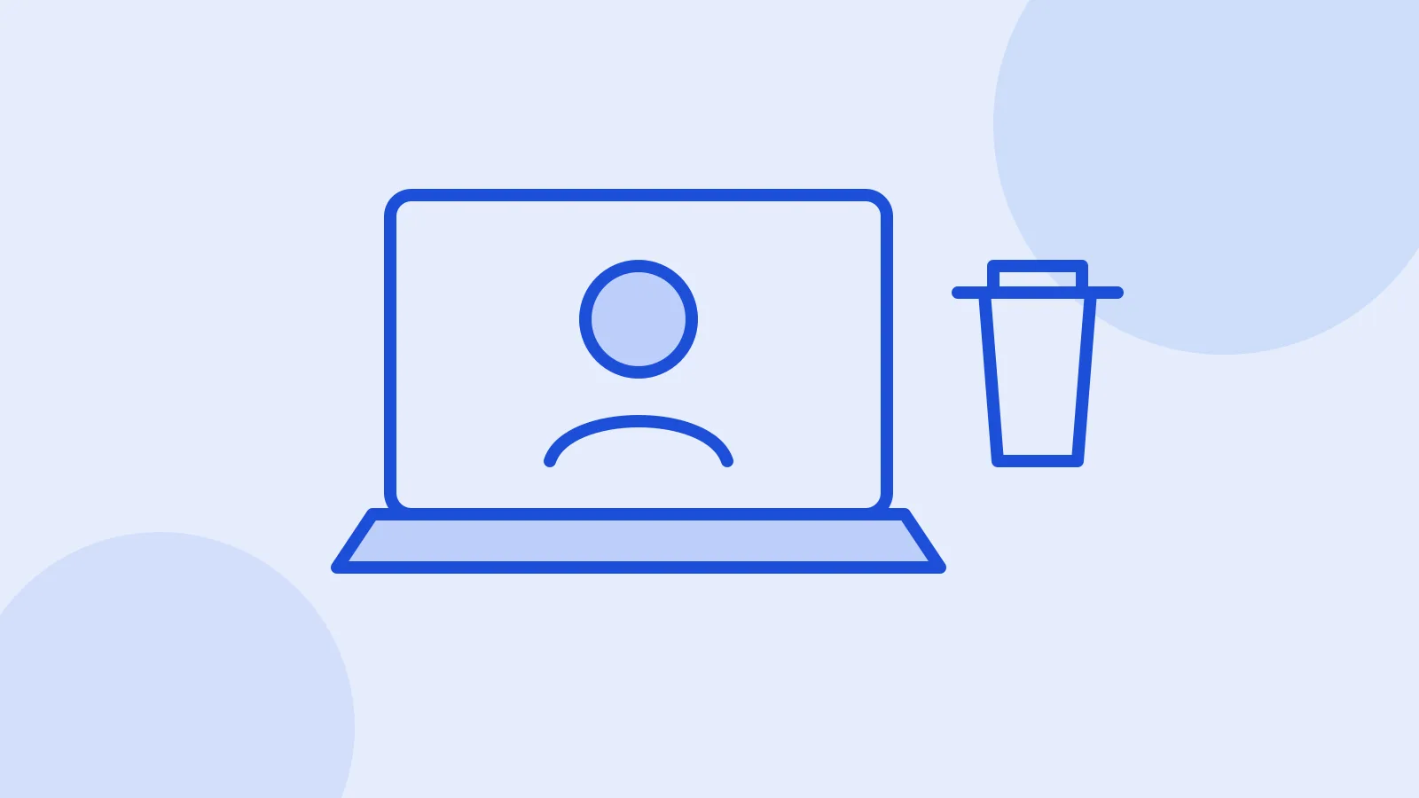 Illustration of a laptop with a user account icon and a delete button