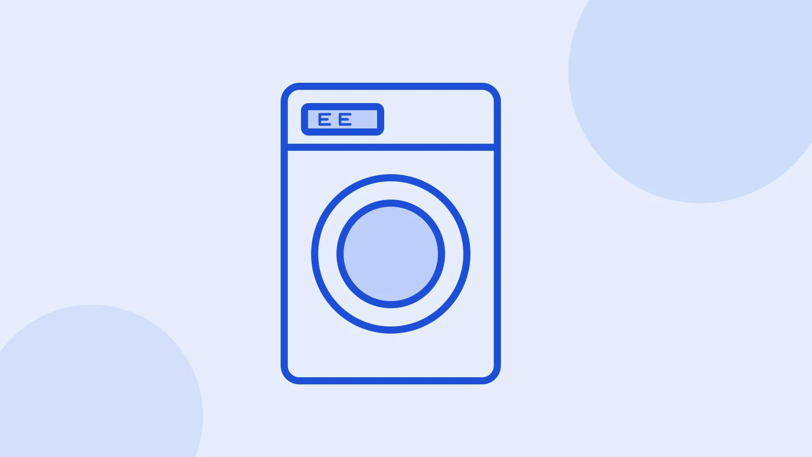 Illustration of a front load washing machine with an error code on its display