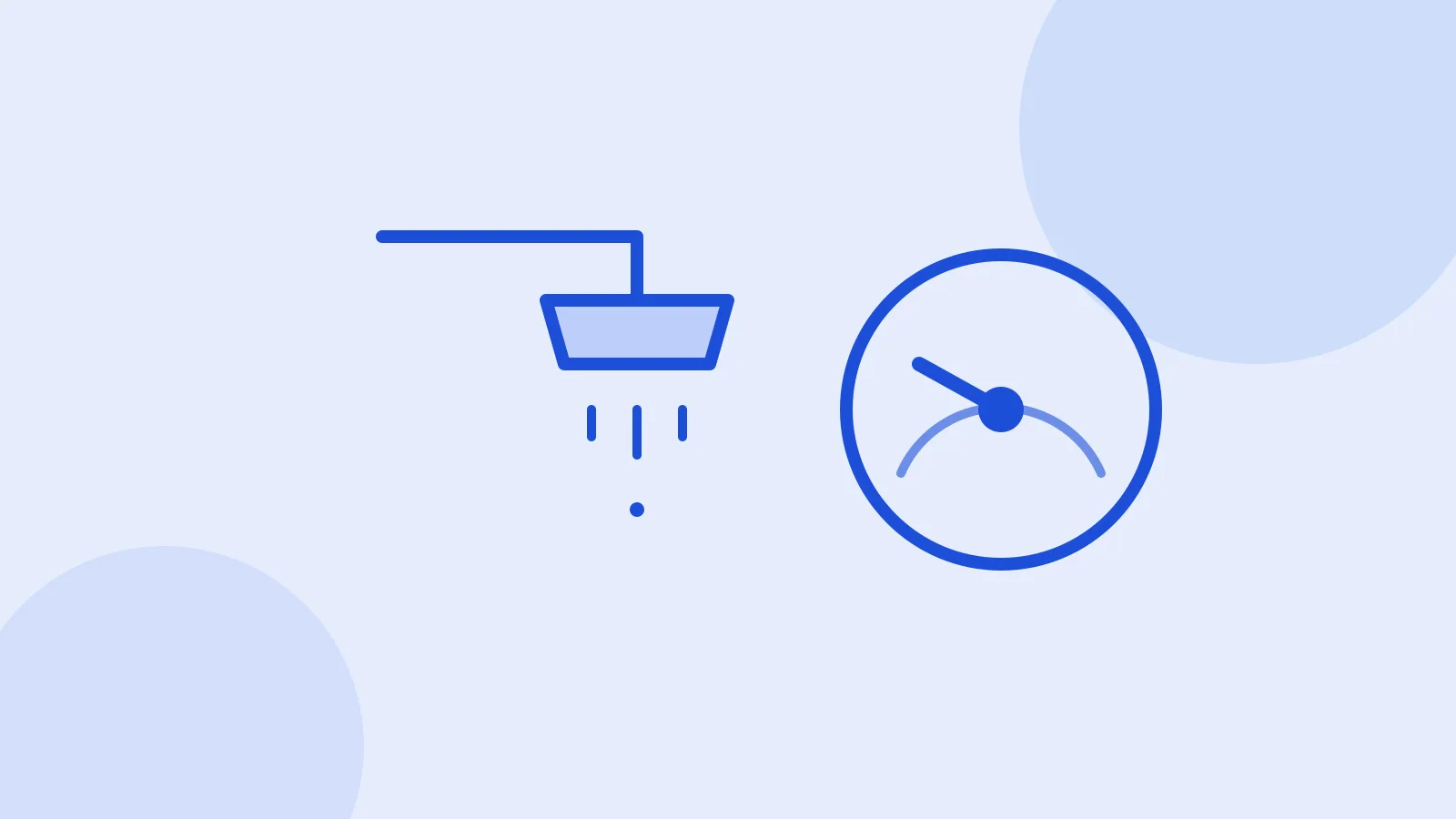 Illustration of a shower head with weak drops and a pressure gauge
