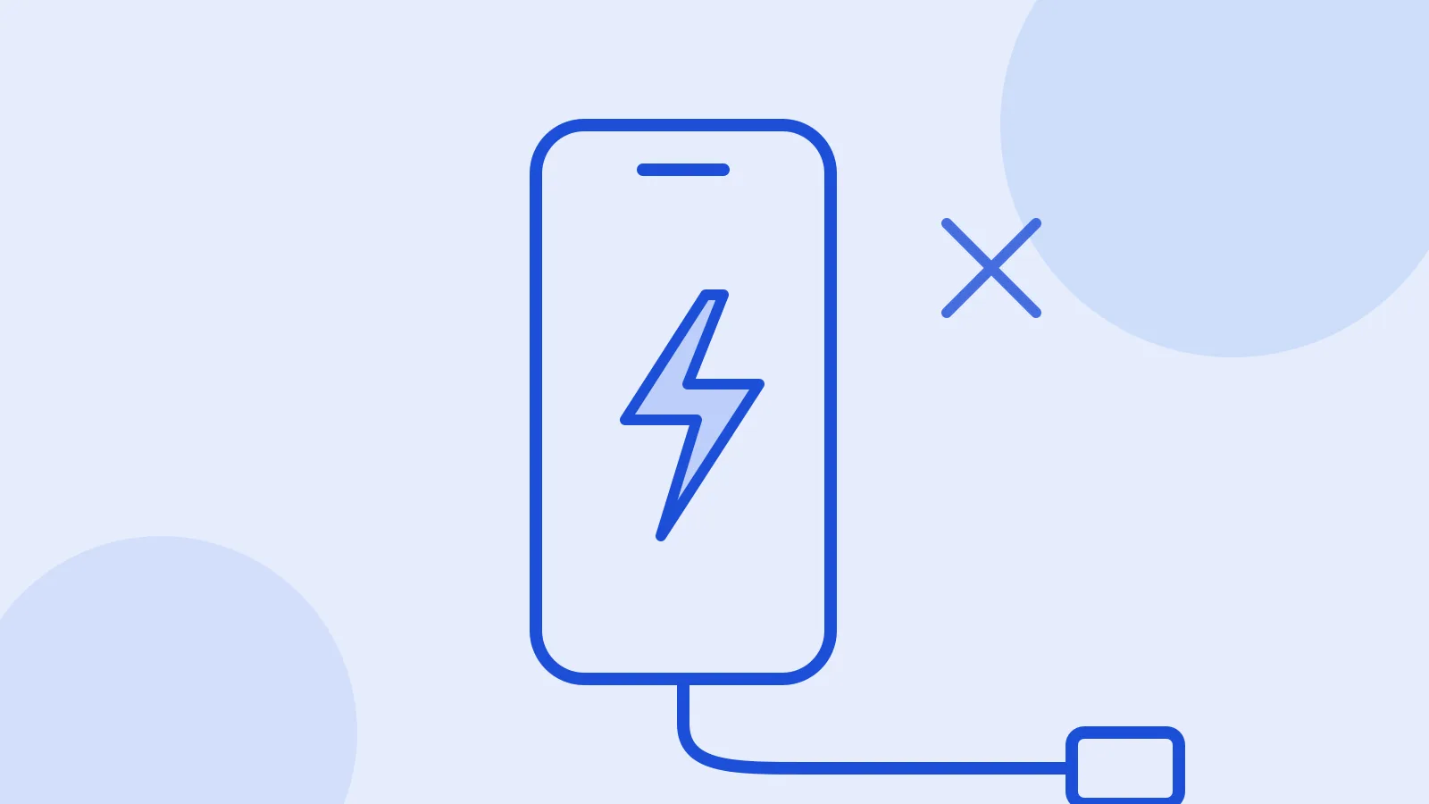Illustration of a smartphone with a charging cable and a lightning bolt symbol