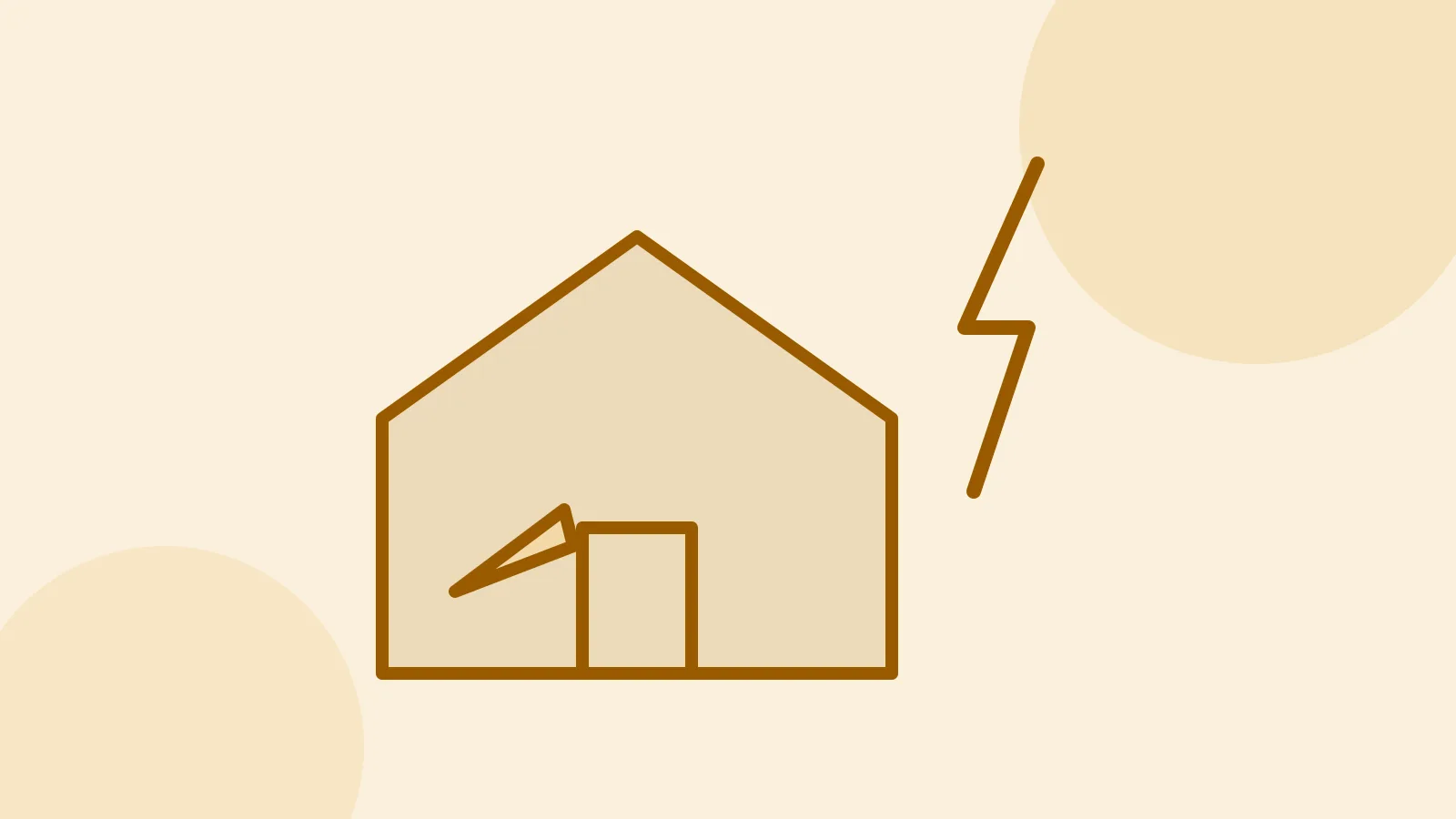 Illustration of a dark house with a flashlight beam and a lightning bolt