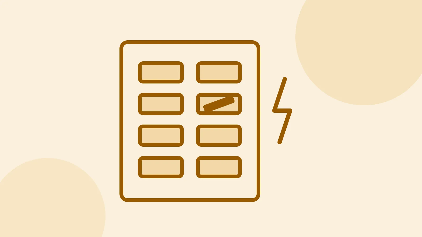Illustration of an open breaker panel with one switch flipped to the middle tripped position