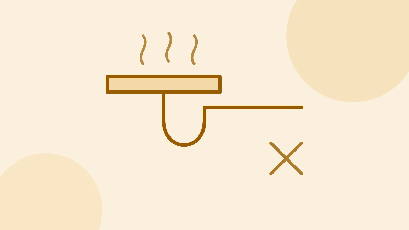 Illustration of a sink drain with a U-shaped pipe and smell lines rising from it