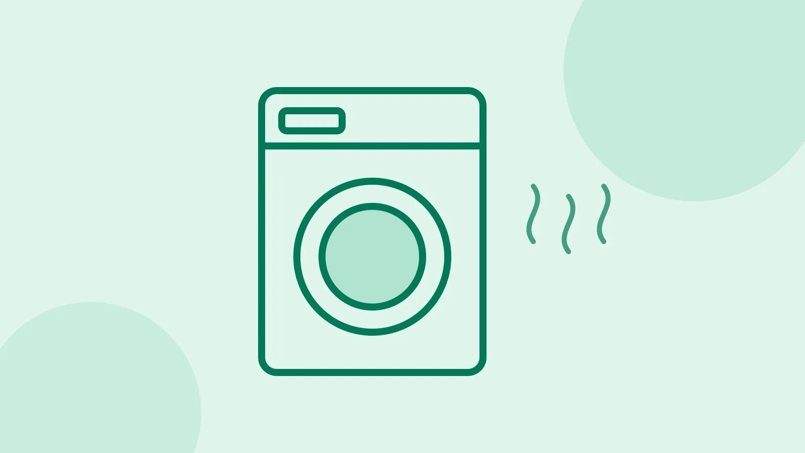Illustration of a front-load washing machine with smell lines coming from the door