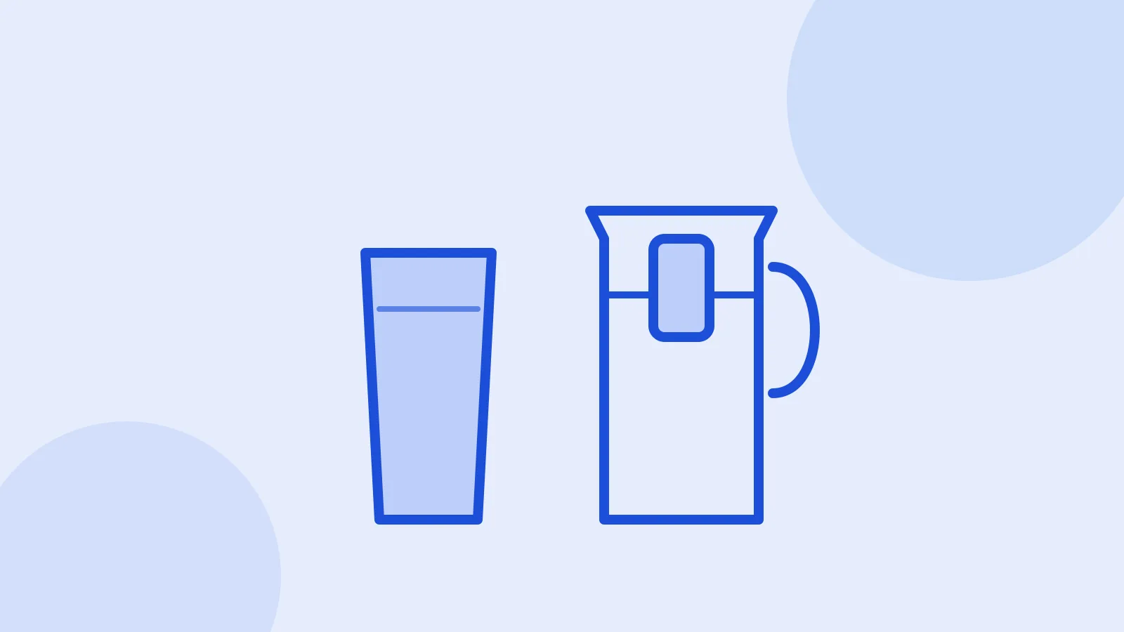 Illustration of a glass of tap water next to a water pitcher with a filter