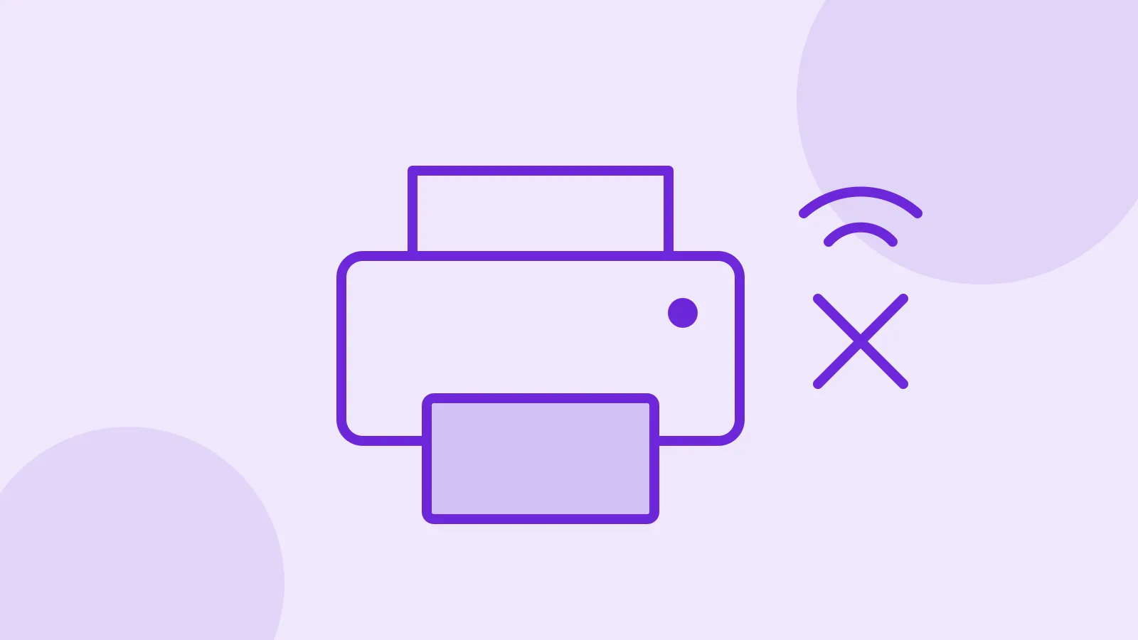 Illustration of a printer with a Wi-Fi symbol and a red offline mark