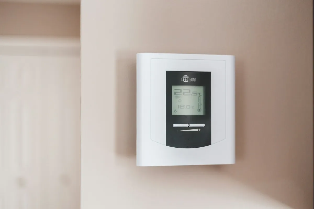 Wall thermostat showing the room temperature