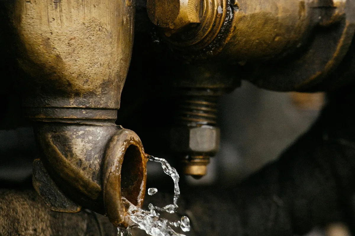 Water drop on a brass pipe