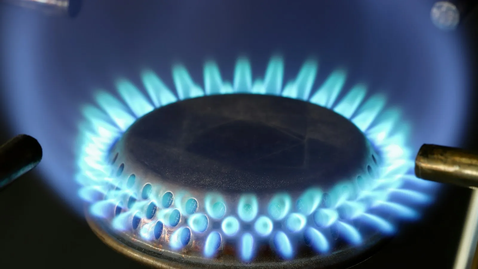 Blue flame burning on a gas stove burner